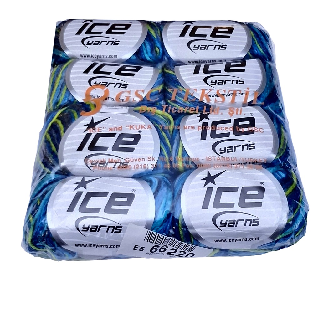 Ice Yarns Rockabilly #66220 — 8 Ball Lot — Turquoise, Blue, Silver, Grey & Green